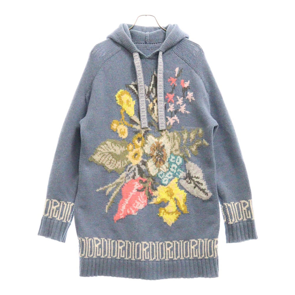 DIOR(ディオール) 20AW ×Shawn Stussy Long Hooded Sweatshirt ショーン ステューシー ウールニット プルオーバーニットパーカー ブルー 033M627AT168