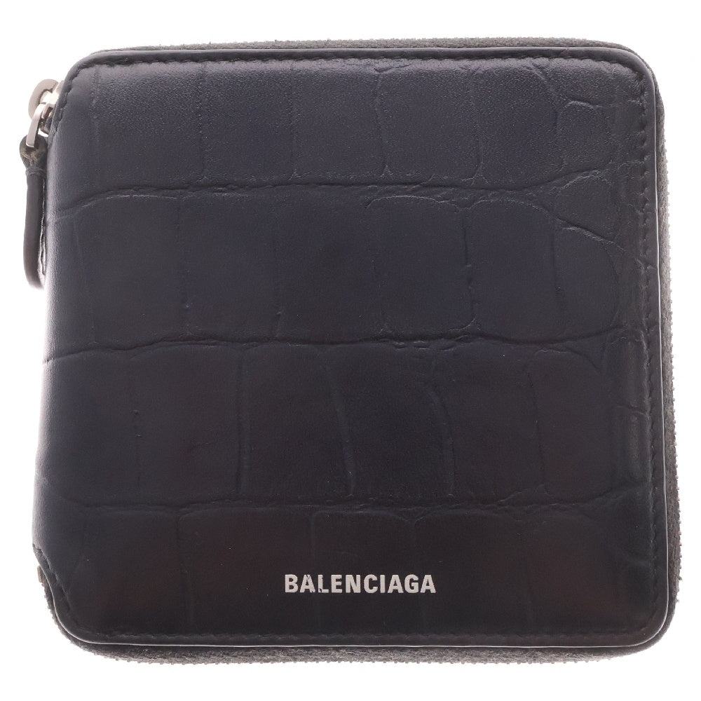 BALENCIAGA(バレンシアガ) クロコ型押し コンパクトウォレット 財布 ブラック 580838