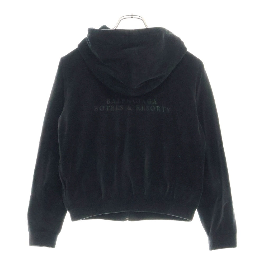 BALENCIAGA(バレンシアガ) Shrunk Zip Up Hoodie ロゴ刺繍 ジップアップベロアパーカー フーディー レディース ブラック 657854 TKQ12
