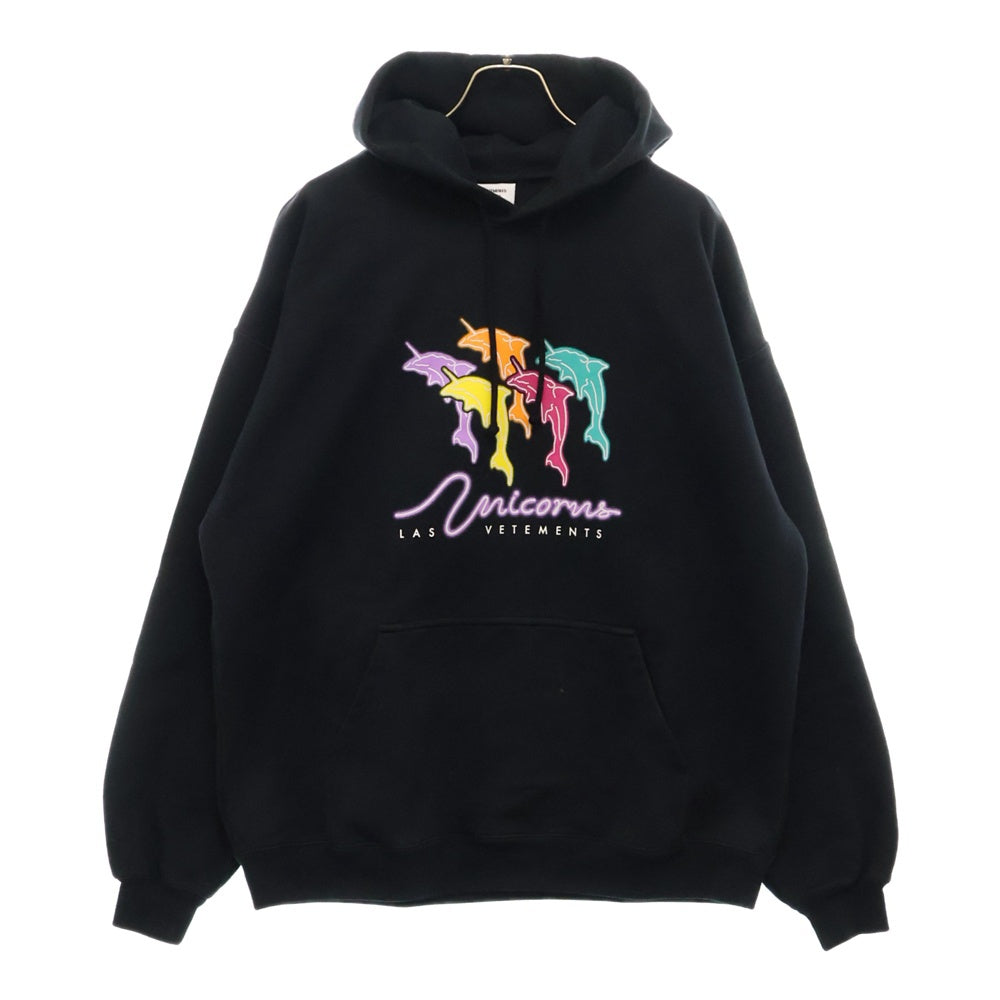 VETEMENTS(ヴェトモン) 22AW DOLPHIN-UNICORN HOODIE ドルフィン ユニコーン プルオーバーパーカー UA53HD220B ブラック