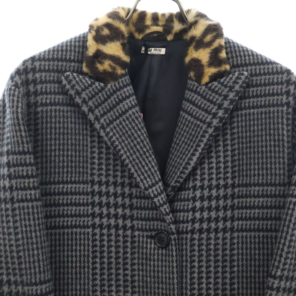 miumiu(ミュウミュウ) 18AW Single-breasted Wool And Faux-fur Coat シングルブレスト 3B ウールコート レディース グレー MS1491 087