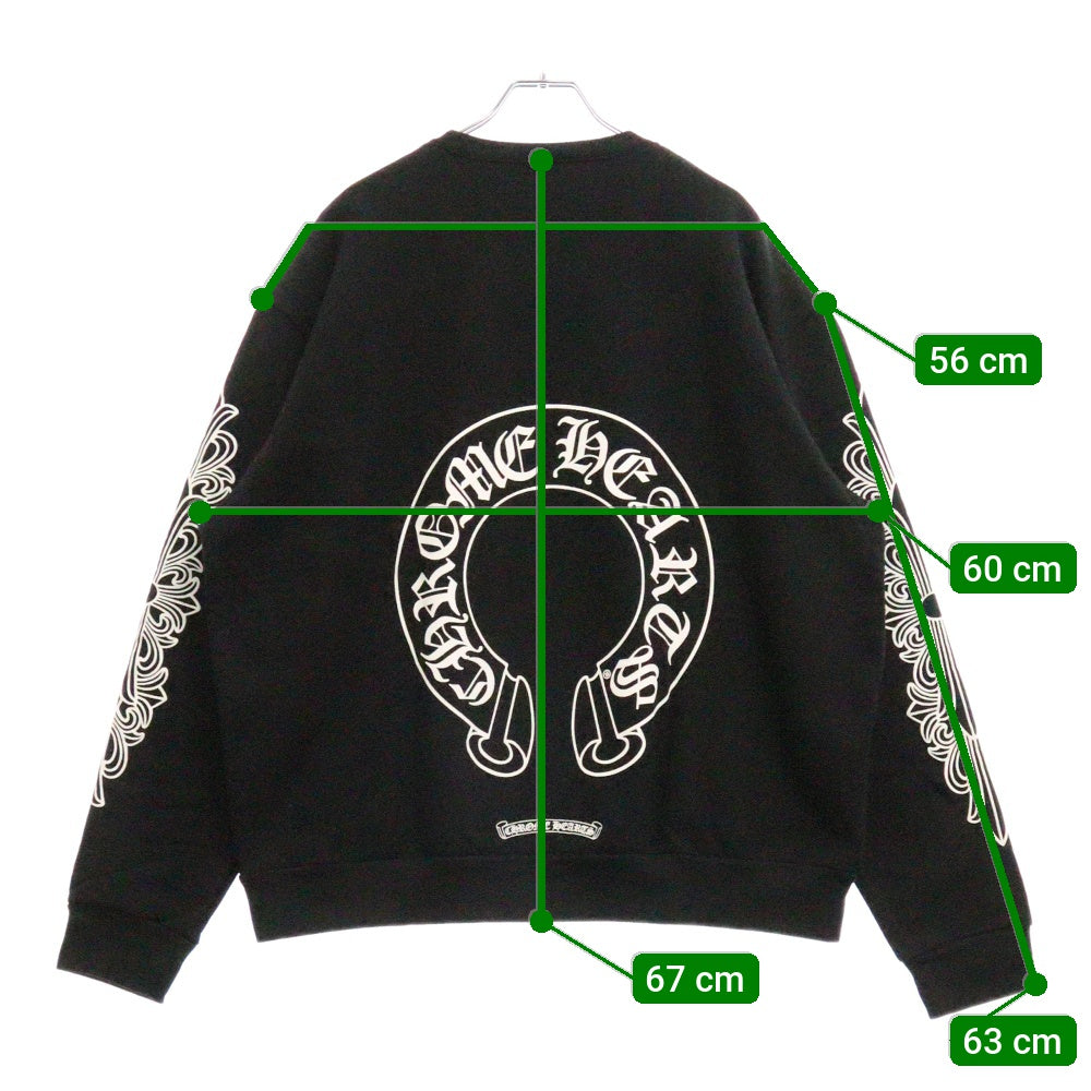 CHROME HEARTS(クロムハーツ) Horseshoe L/S Sweatshirt ホースシュープリント 袖フローラルスウェット トレーナー ブラック