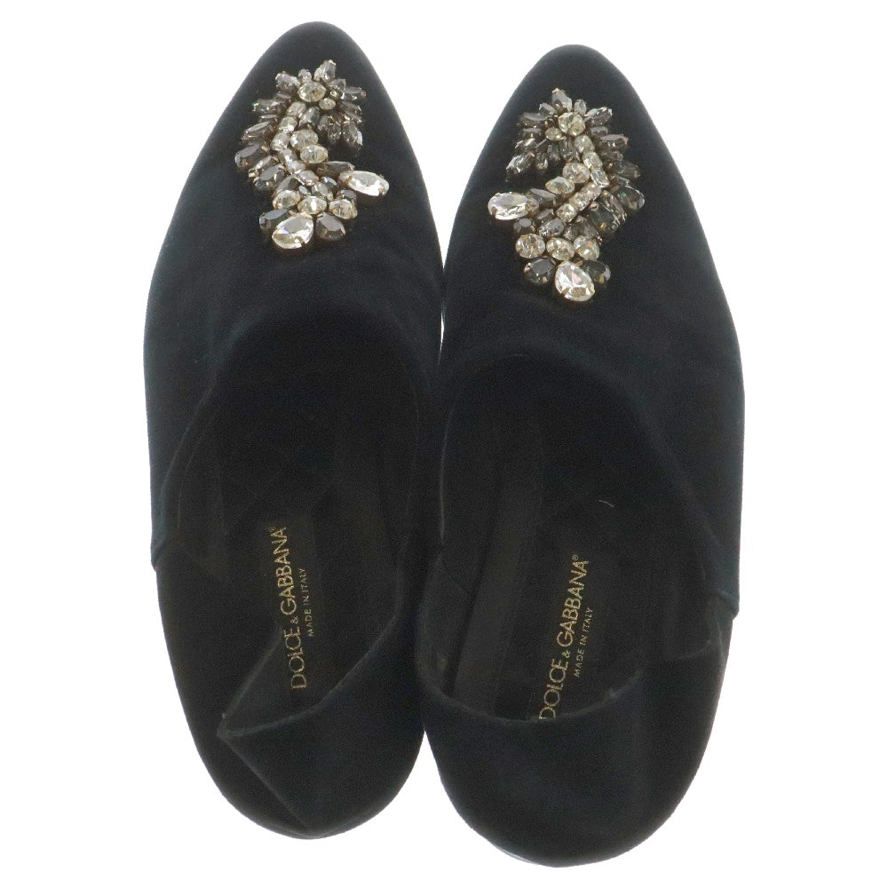 DOLCE & GABBANA(ドルチェアンドガッバーナ) ブローチ装飾 ベロアスリッポン ブラック