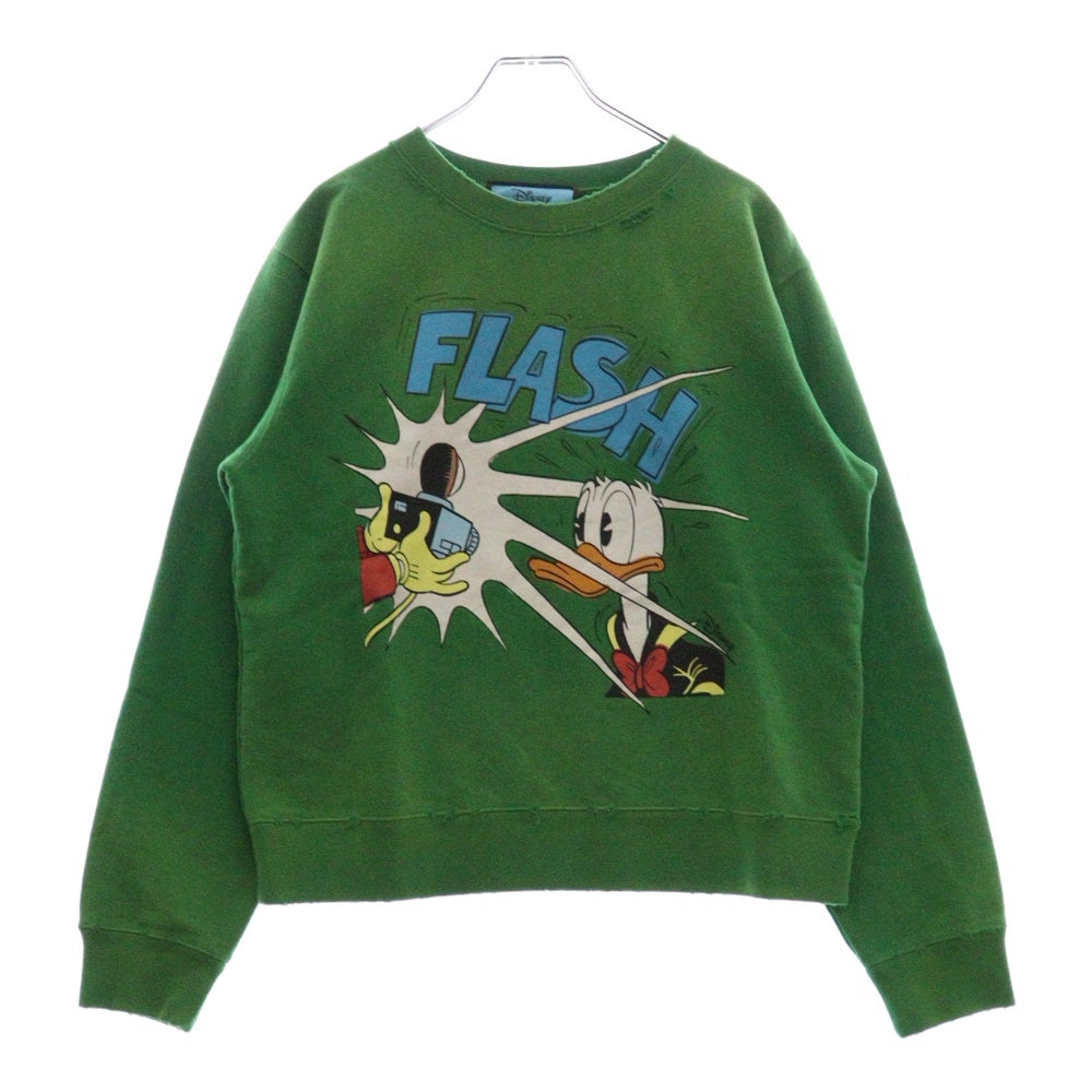 GUCCI(グッチ) ×Disney Donald Duck Sweatshirt ディズニー キャラクタープリント ダメージ加工クルーネックスウェットトレーナー グリーン 634554 XJC8R