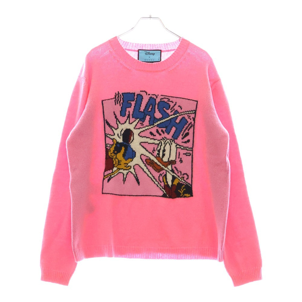 GUCCI(グッチ) ×Disney Donald Duck Sweater ディズニー キャラクタープリント クルーネックニットセーター ピンク 652620 XKBSI