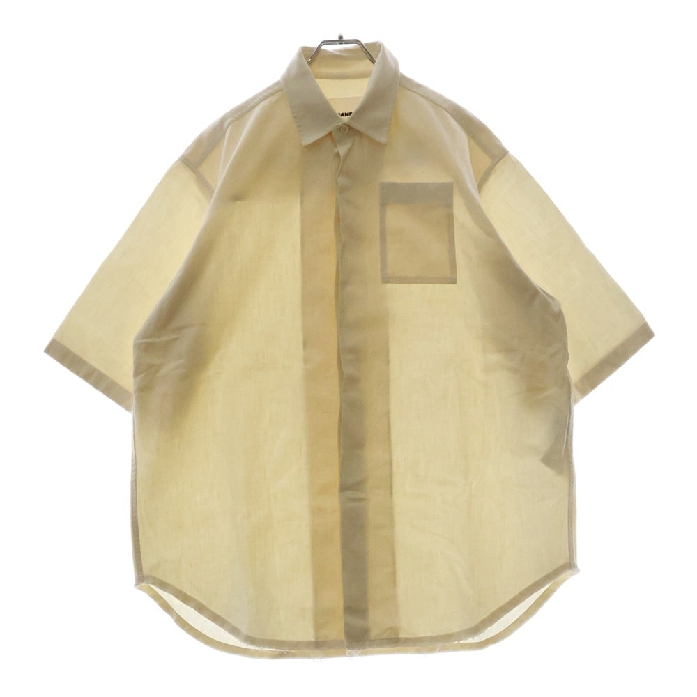 JIL SANDER(ジルサンダー) MALFILE SELVEDGE CANVAS バックロゴ 半袖キャンバスシャツ アイボリー JSMQ744142 MQ240100