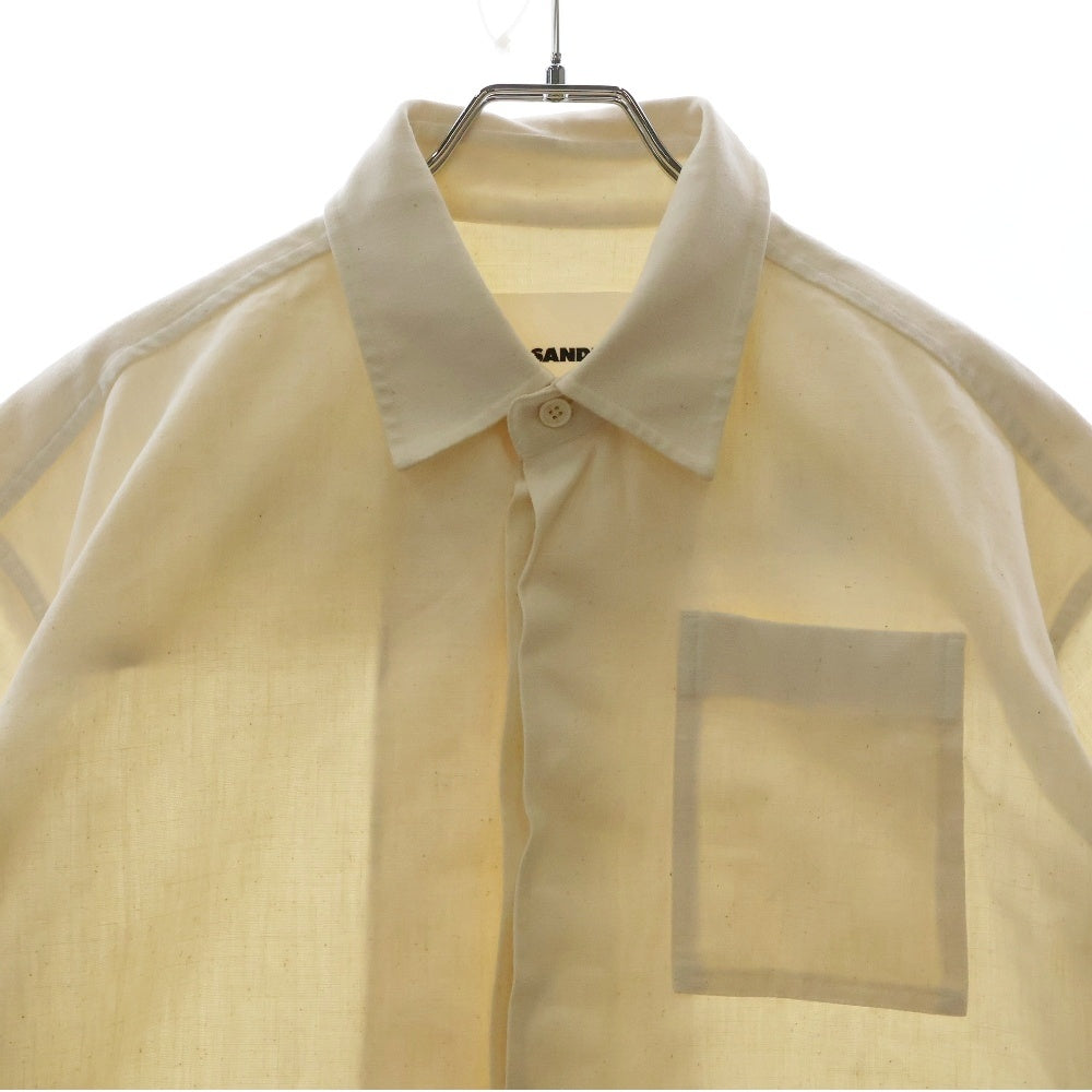 JIL SANDER(ジルサンダー) MALFILE SELVEDGE CANVAS バックロゴ 半袖キャンバスシャツ アイボリー JSMQ744142 MQ240100