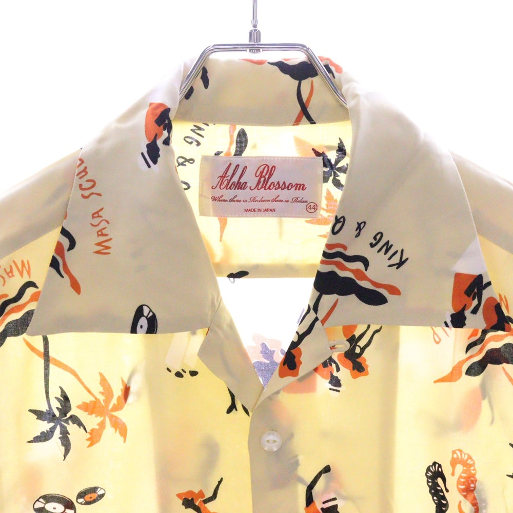 Aloha Blossom(アロハブロッサム) 総柄デザイン レーヨン半袖シャツ アロハシャツ イエロー