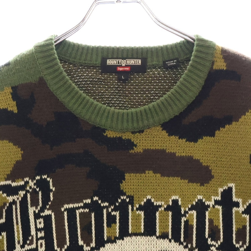 SUPREME(シュプリーム) 23AW ×Bounty Hunter Sweater Woodland Camo バウンティーハンター ジャガード刺繍 カモフラ クルーネックセーター ニット グリーン