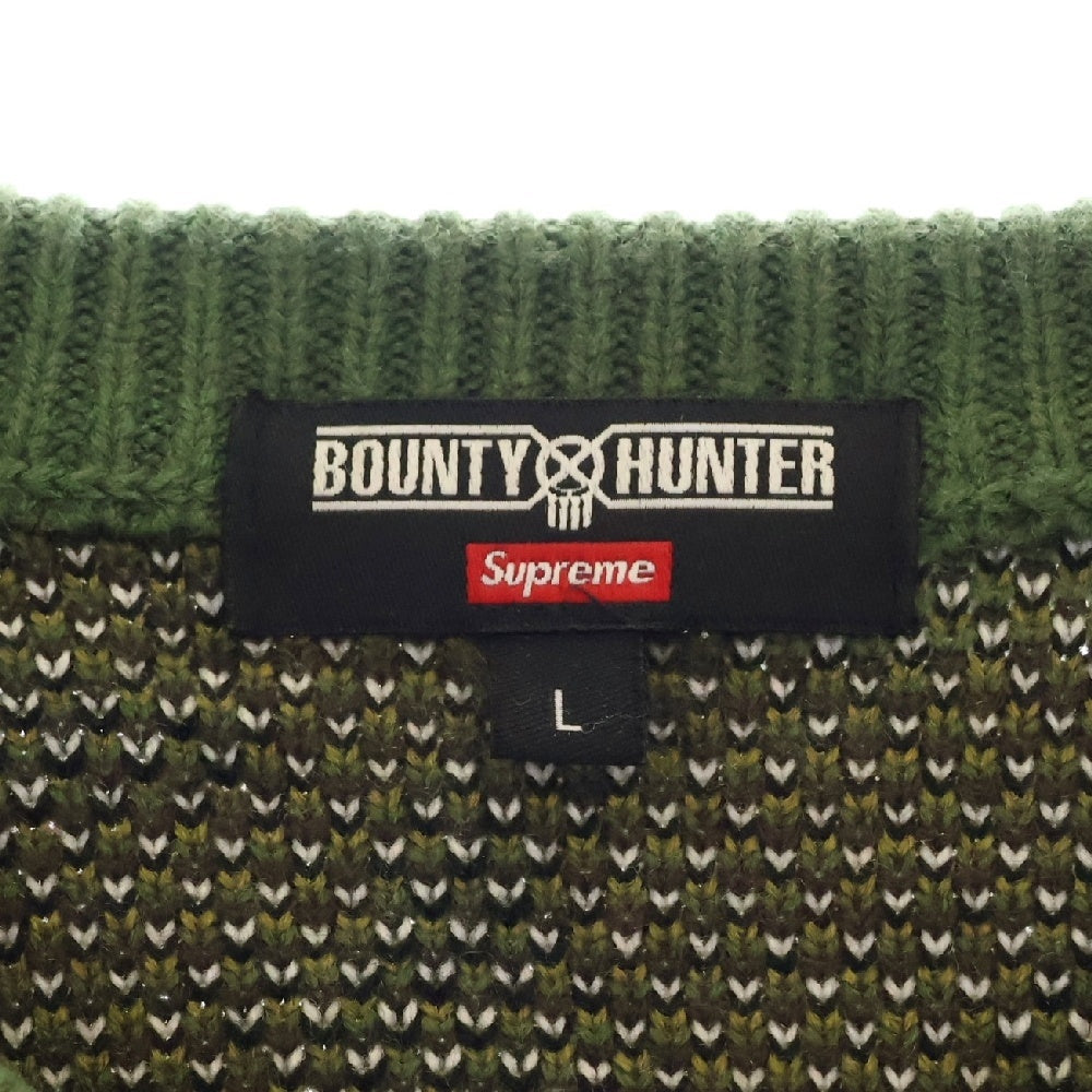 SUPREME(シュプリーム) 23AW ×Bounty Hunter Sweater Woodland Camo バウンティーハンター ジャガード刺繍 カモフラ クルーネックセーター ニット グリーン