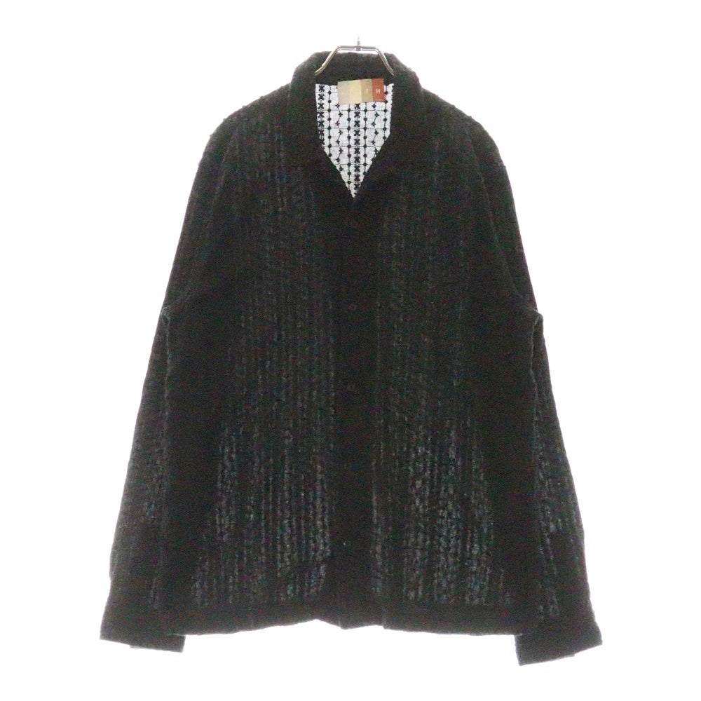 KITH(キス) 22SS Embroidered Voile L/S Thompson Camp Collar Shirt 長袖刺繍シャツ ブラック