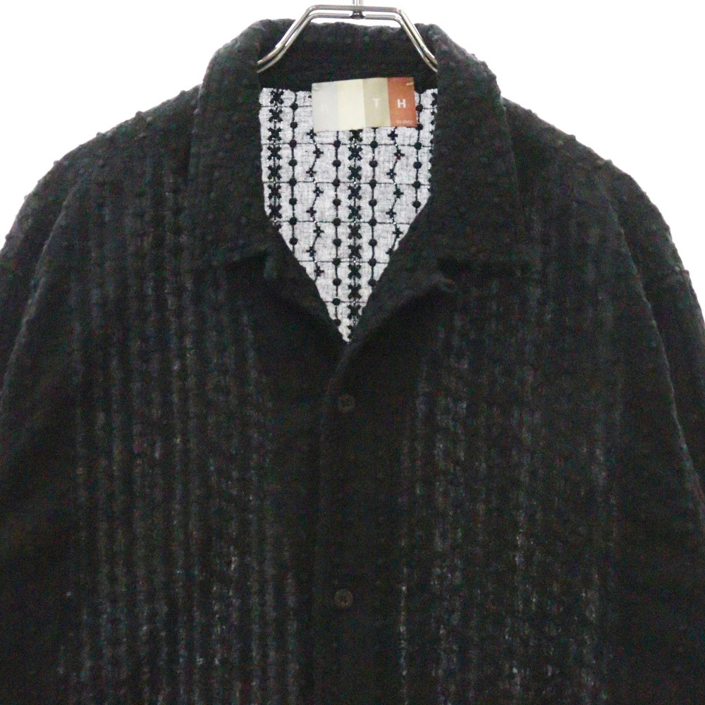 KITH(キス) 22SS Embroidered Voile L/S Thompson Camp Collar Shirt 長袖刺繍シャツ ブラック