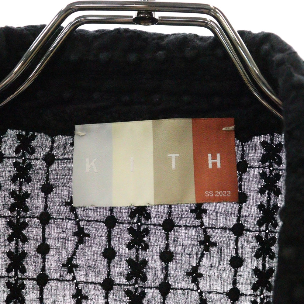 KITH(キス) 22SS Embroidered Voile L/S Thompson Camp Collar Shirt 長袖刺繍シャツ ブラック