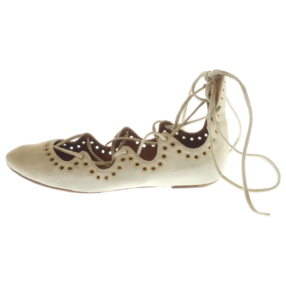 ISABEL MARANT(イザベル マラン) Suede Leo Eyelet Ankle Tie Ballet Flats スエード カーフレザー フラットシューズ ベージュ レディース