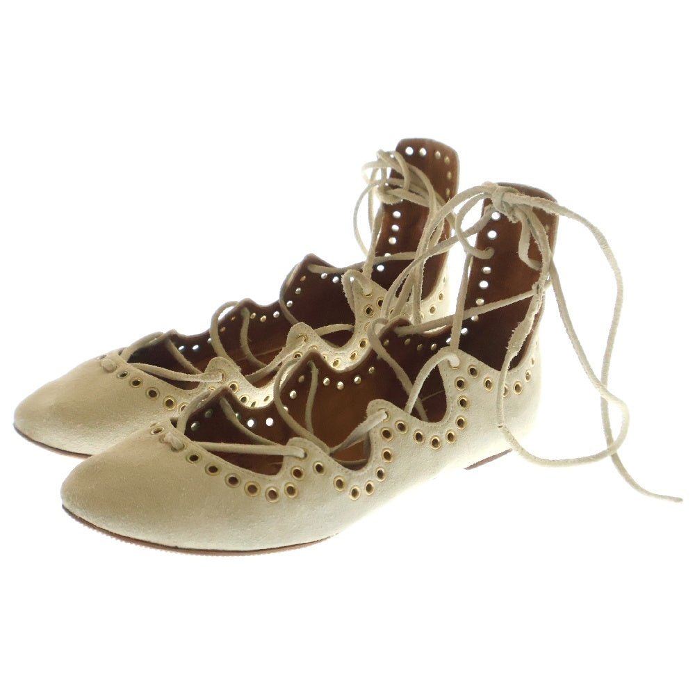ISABEL MARANT(イザベル マラン) Suede Leo Eyelet Ankle Tie Ballet Flats スエード カーフレザー フラットシューズ ベージュ レディース