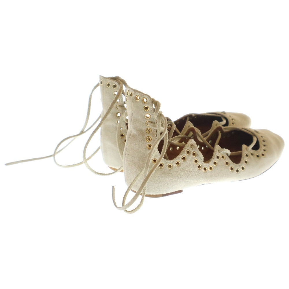 ISABEL MARANT(イザベル マラン) Suede Leo Eyelet Ankle Tie Ballet Flats スエード カーフレザー フラットシューズ ベージュ レディース