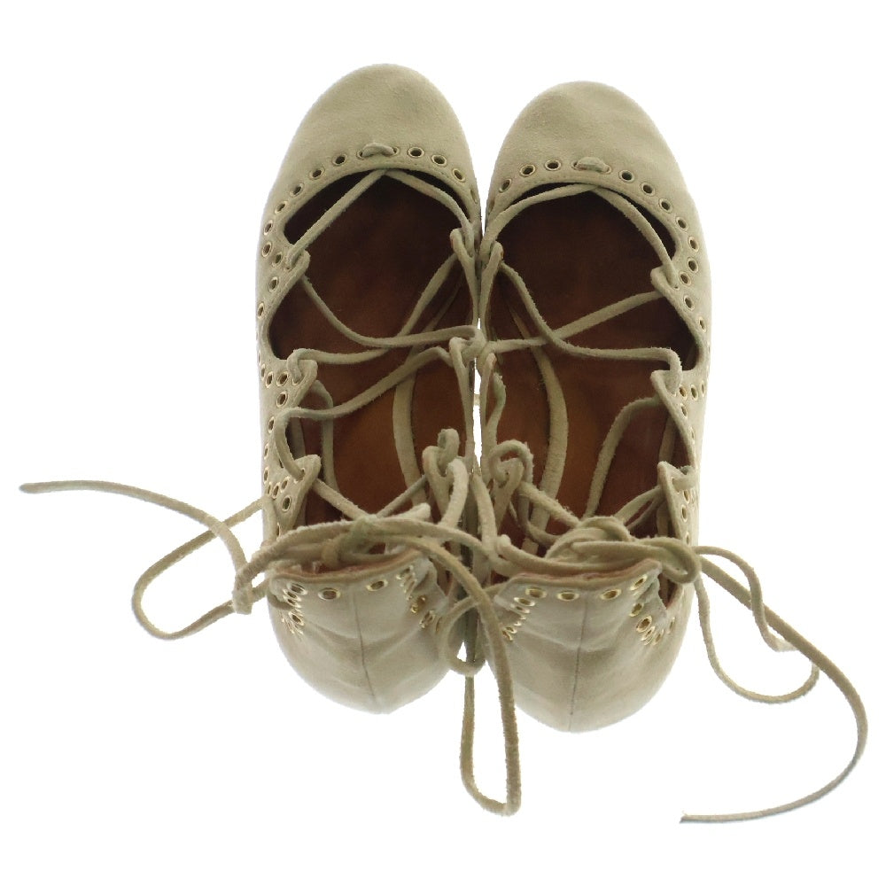 ISABEL MARANT(イザベル マラン) Suede Leo Eyelet Ankle Tie Ballet Flats スエード カーフレザー フラットシューズ ベージュ レディース
