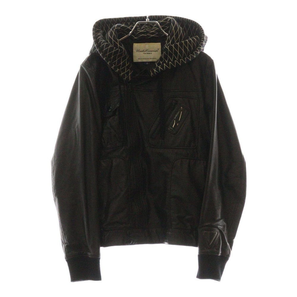 UNDERCOVER(アンダーカバー) カウハイド フード付き ダブルライダースジャケット レザージャケット ブラック A4201