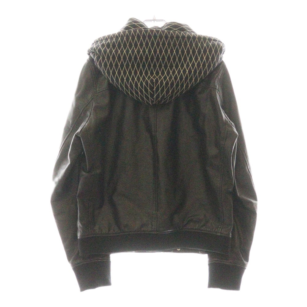 UNDERCOVER(アンダーカバー) カウハイド フード付き ダブルライダースジャケット レザージャケット ブラック A4201