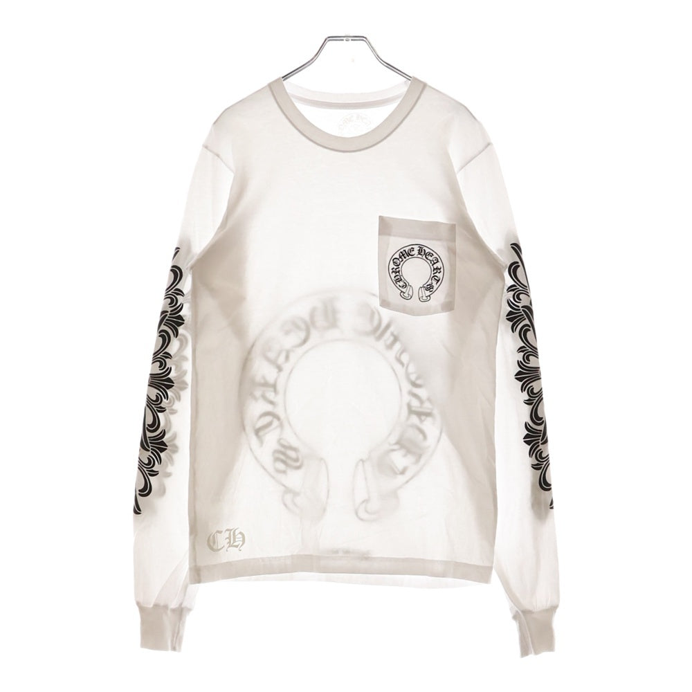 CHROME HEARTS(クロムハーツ) HORSESHOE ホースシュー 長袖Tシャツ 袖フローラル ロンT ホワイト
