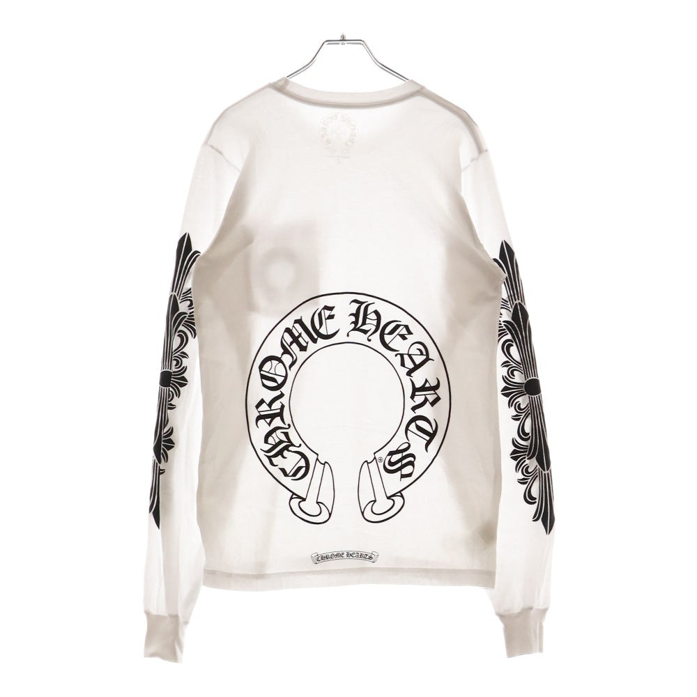 CHROME HEARTS(クロムハーツ) HORSESHOE ホースシュー 長袖Tシャツ 袖フローラル ロンT ホワイト
