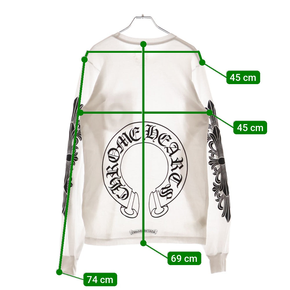 CHROME HEARTS(クロムハーツ) HORSESHOE ホースシュー 長袖Tシャツ 袖フローラル ロンT ホワイト