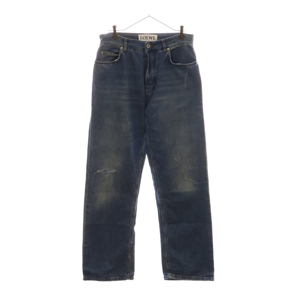 LOEWE(ロエベ) 22AW Washed Denim Trousers ダメージ加工 ウォッシュデニム デニムストレートパンツ インディゴ H526Y11X22