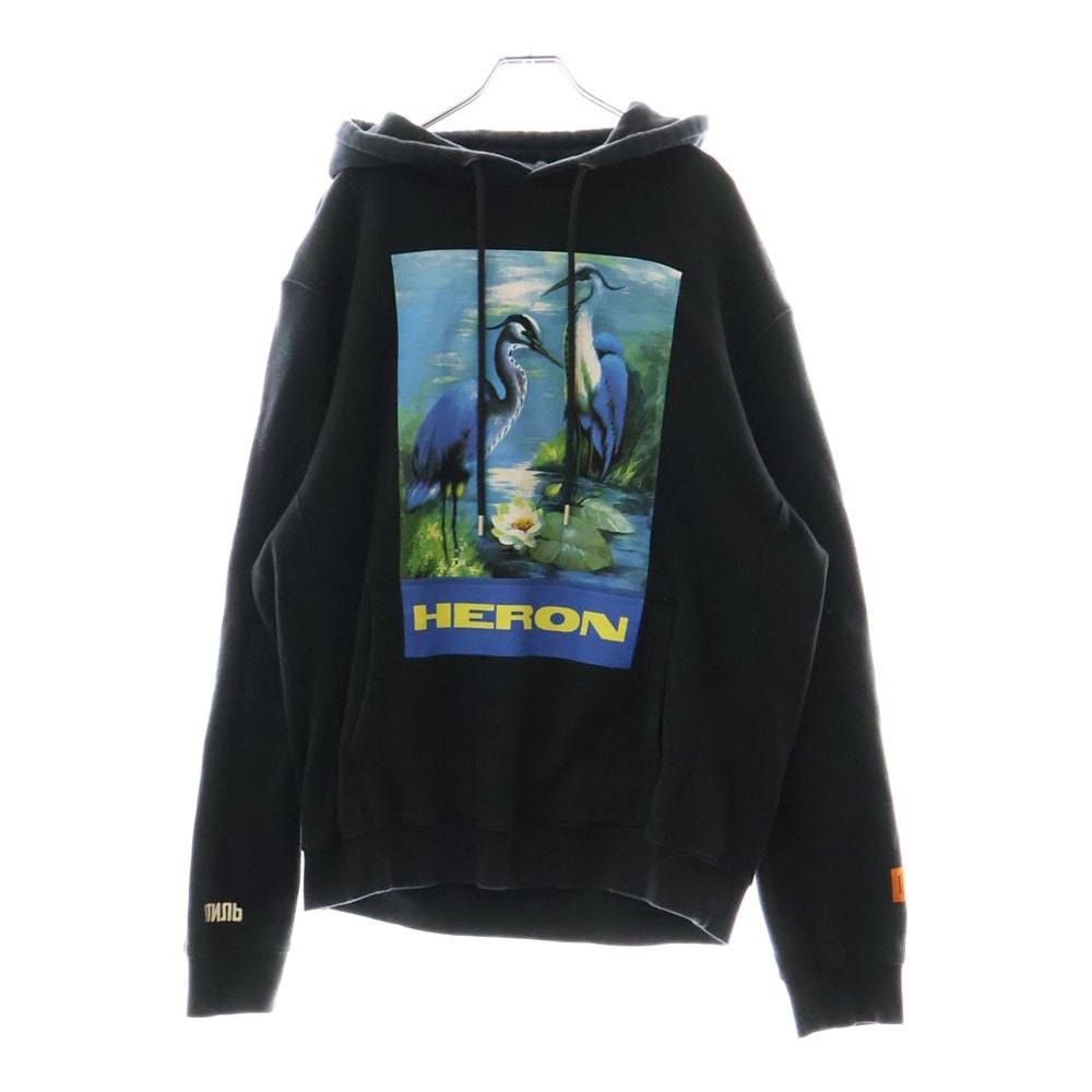 HERON PRESTON(ヘロンプレストン) 19W フロントプリント プルオーバーパーカー フーディ ブラック HMBB004F19808001