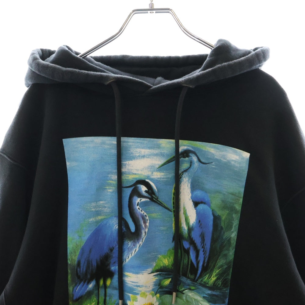 HERON PRESTON(ヘロンプレストン) 19W フロントプリント プルオーバーパーカー フーディ ブラック HMBB004F19808001
