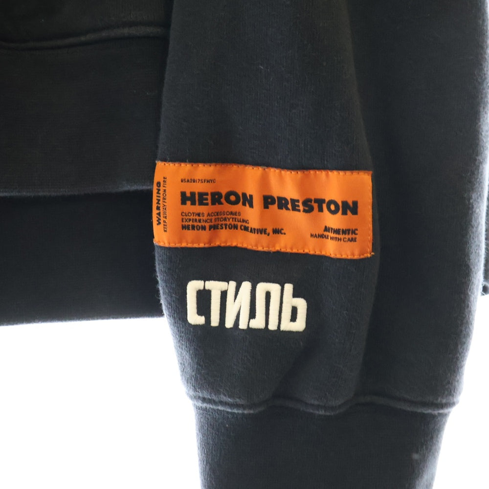 HERON PRESTON(ヘロンプレストン) 19W フロントプリント プルオーバーパーカー フーディ ブラック HMBB004F19808001