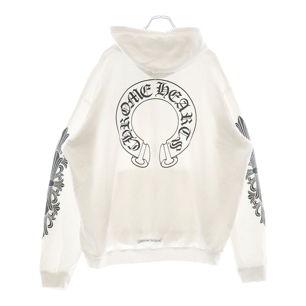 CHROME HEARTS(クロムハーツ) WTSHRT HD ZIP バックホースシュー 袖フローラルプリント ジップアップパーカー フーディー ホワイト