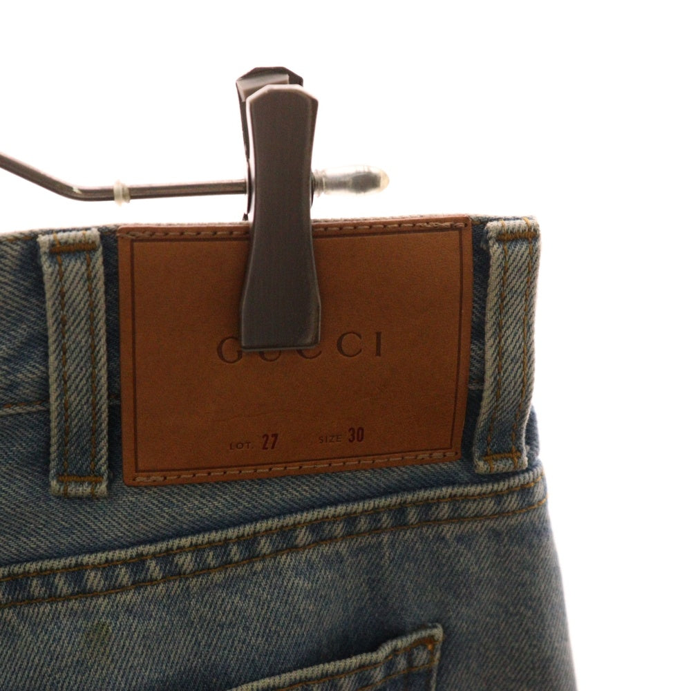 GUCCI(グッチ) 17SS Printed Chlorine Punk Jeans スタッズ ペイントプリントジーンズ デニムパンツ インディゴ 452428 XR360