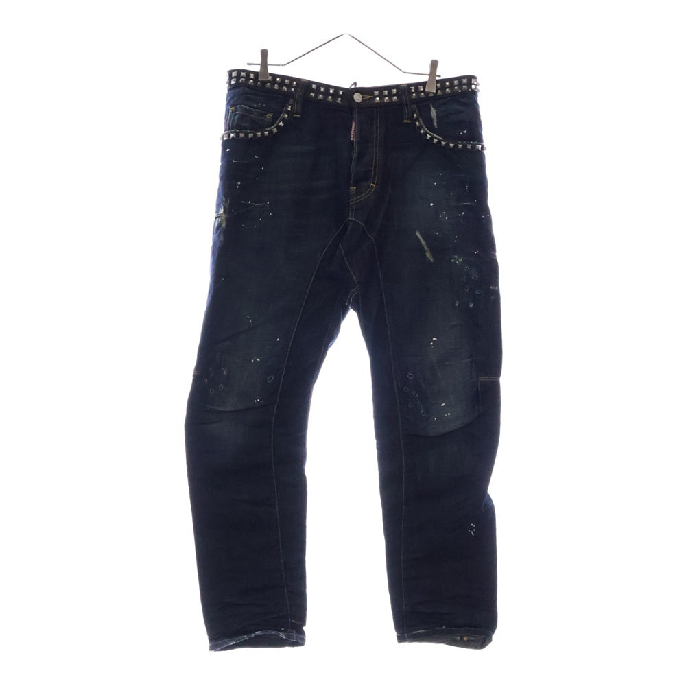 DSQUARED2(ディースクエアード) 12SS Tidy Biker Jean スタッズ ダメージ加工ペイントデニムパンツ インディゴ S74LA0397
