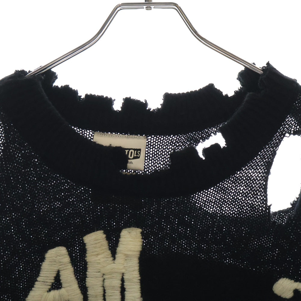 SAINT MICHAEL(セントマイケル) 24AW ×SEX PISTOLS SP CREW KNT I AM A セックスピストルズ ダメージ加工 クルーネックニットセーター ブラック SM-YS1-0000-C24