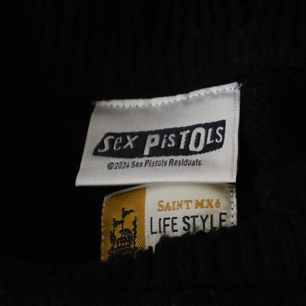 SAINT MICHAEL(セントマイケル) 24AW ×SEX PISTOLS SP CREW KNT I AM A セックスピストルズ ダメージ加工 クルーネックニットセーター ブラック SM-YS1-0000-C24