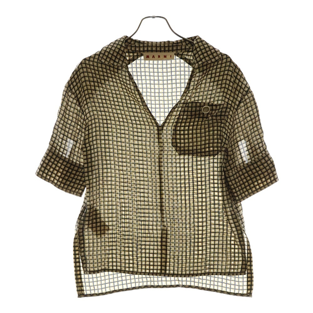 MARNI(マルニ) 20SS Silk Check Shirt 半袖シルクシャツ プルオーバーチェックシャツ ベージュ レディース CAMA0269Y0