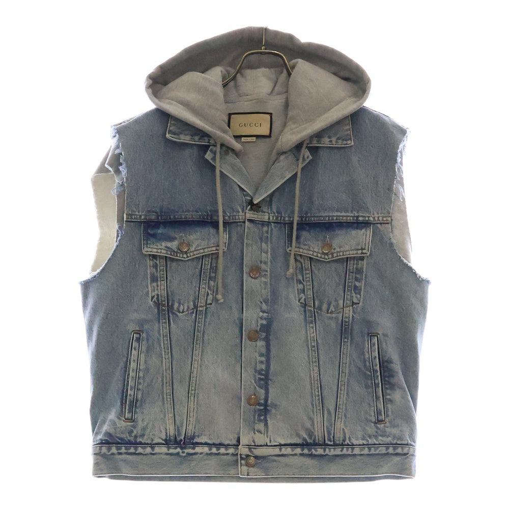 GUCCI(グッチ) 22SS Hollywood Babylon Denim Hoodie Vest ハリウッドバビロン デニムフーディベスト ブルー/グレー 697042 XDB0U