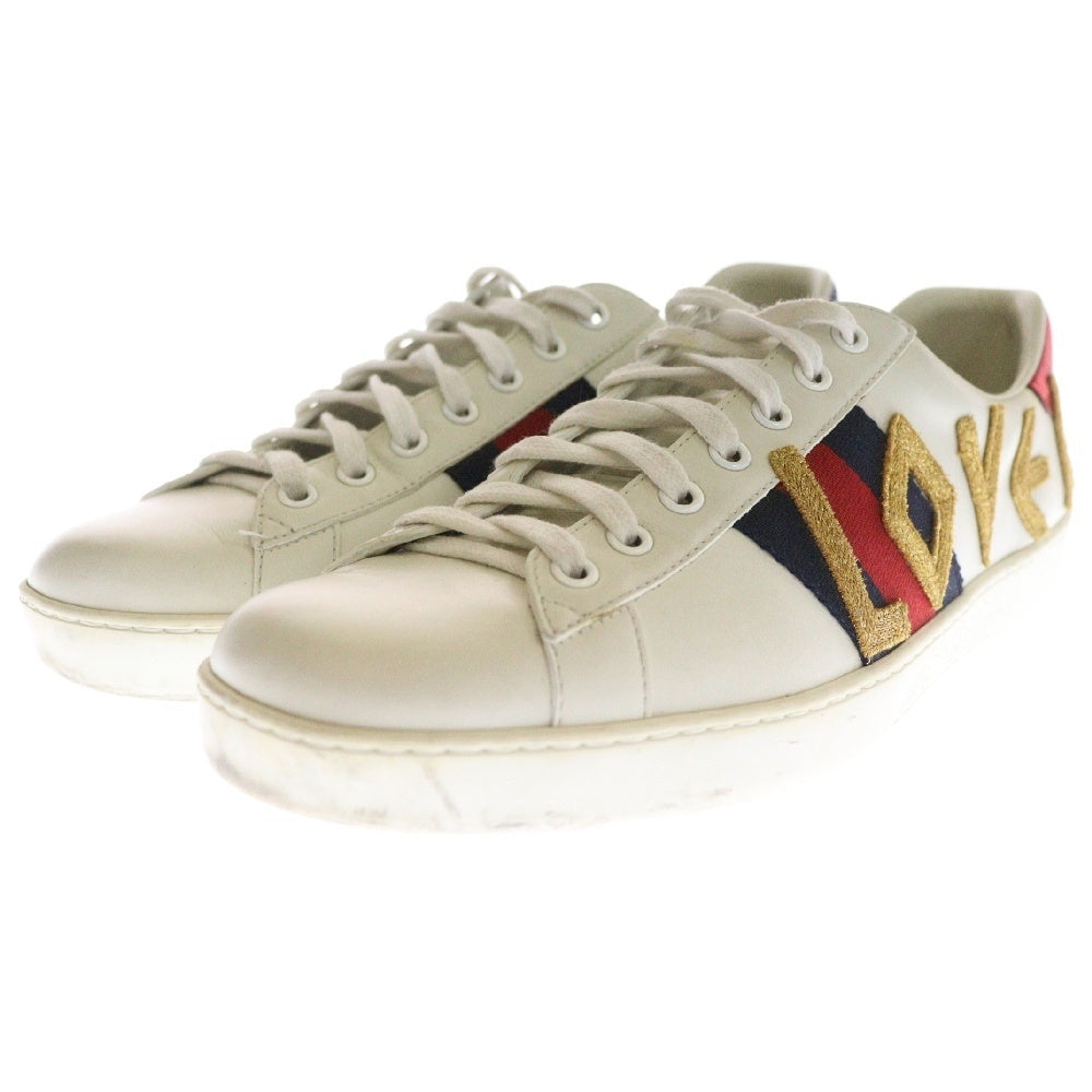 GUCCI(グッチ) 18SS ACE EMBROIDERED LOVE エースエンブロイダリーラブローカットスニーカー 7 1/2 497090 ホワイト