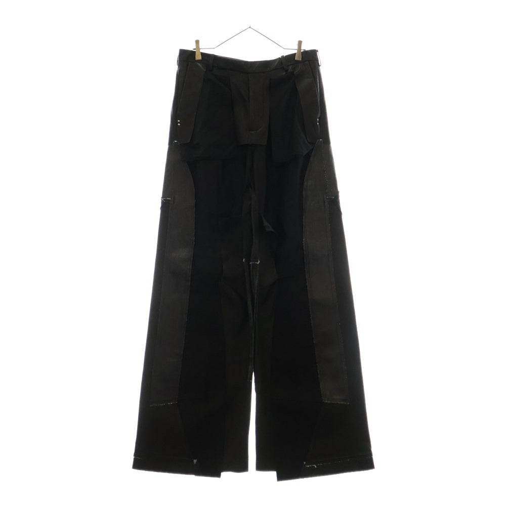 Rick Owens(リックオウエンス) 21AW GETHSEMANE ゲッセマネ レザー切替再構築ワイドパンツ ブラック RE0007305-LBL