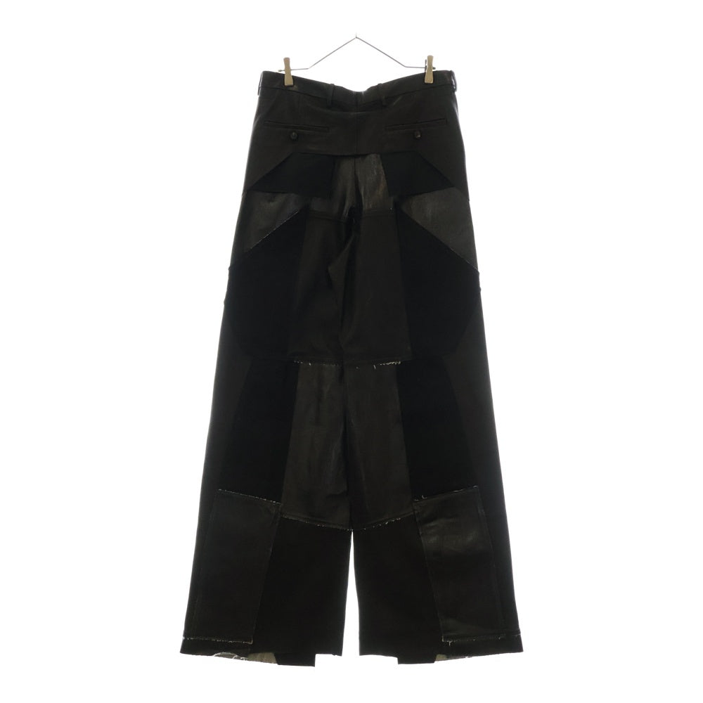 Rick Owens(リックオウエンス) 21AW GETHSEMANE ゲッセマネ レザー切替再構築ワイドパンツ ブラック RE0007305-LBL