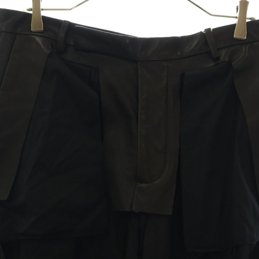 Rick Owens(リックオウエンス) 21AW GETHSEMANE ゲッセマネ レザー切替再構築ワイドパンツ ブラック RE0007305-LBL