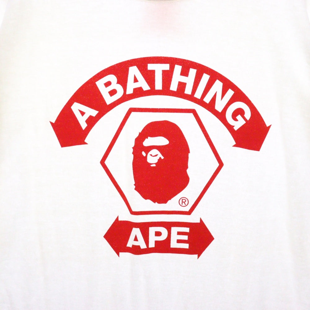 A BATHING APE(アベイシングエイプ) BUSY WORKS フロントロゴ 半袖Tシャツ カットソー ホワイト/レッド