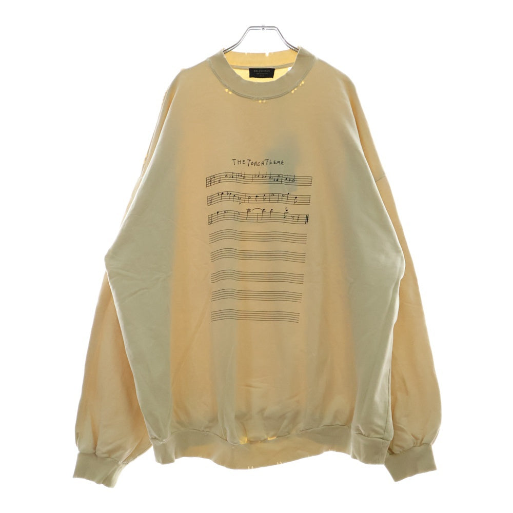 BALENCIAGA(バレンシアガ) Limited Editon The Torch Theme ダメージ加工 クルーネックスウェットトレーナー アイボリー 699212 TMVO6