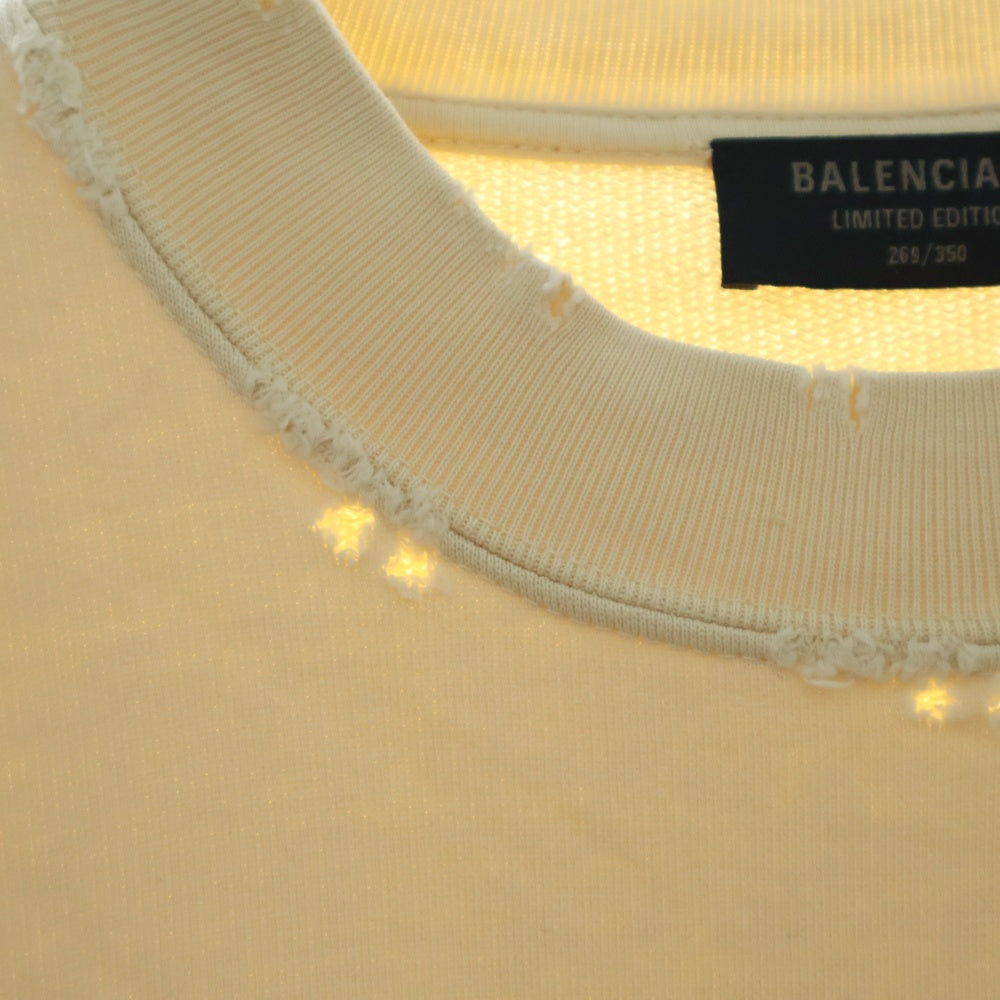 BALENCIAGA(バレンシアガ) Limited Editon The Torch Theme ダメージ加工 クルーネックスウェットトレーナー アイボリー 699212 TMVO6