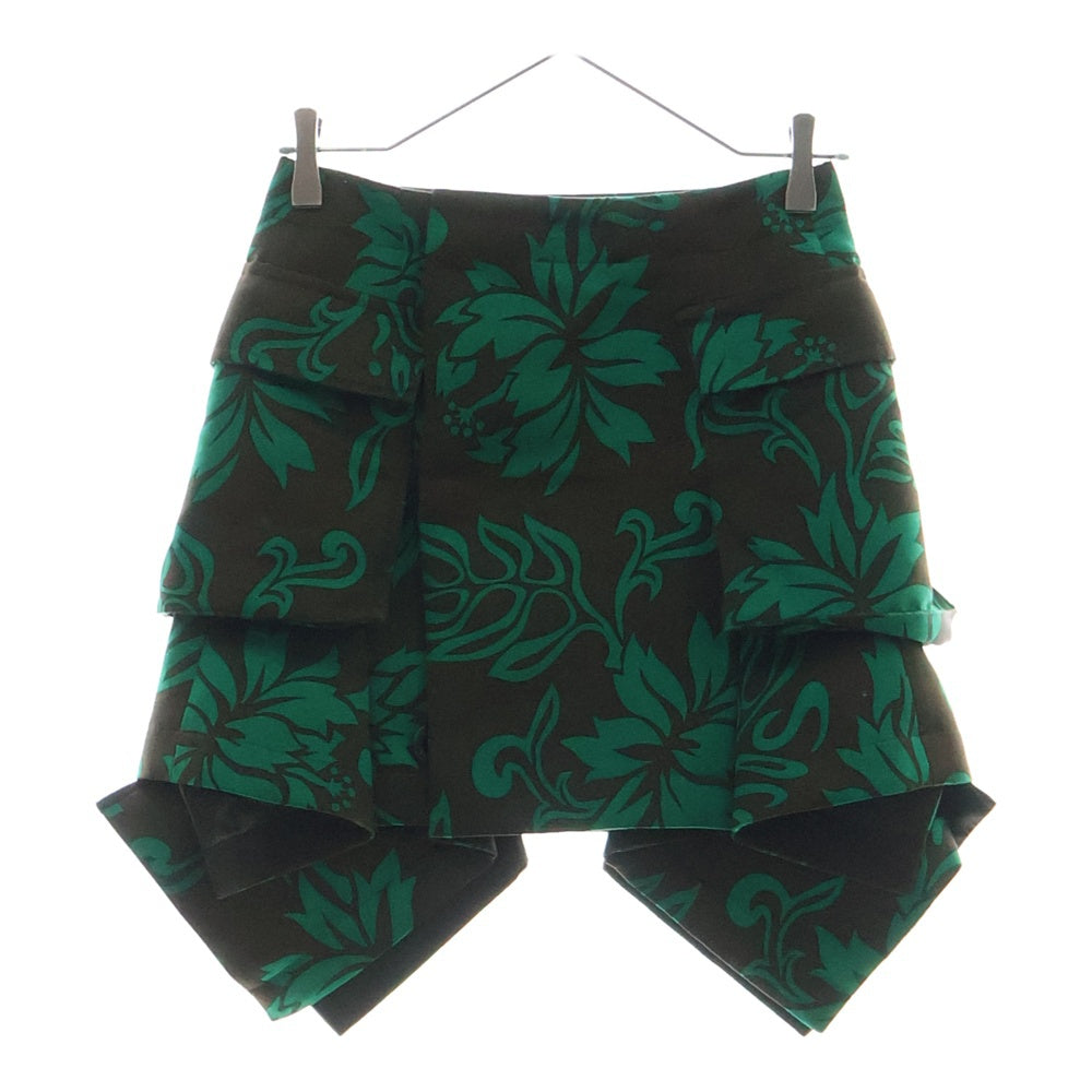 Sacai(サカイ) 24SS Floral Print Skirt フローラルプリントスカート カーゴポケットラップスカート レディース 24-07052 ブラウン/グリーン