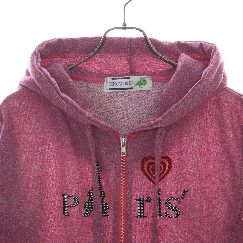 DINOWORKS(ディノワークス) PORIS SHINE HOODIE ジップアップフーディー パーカー ラメ加工 ピンク レディース