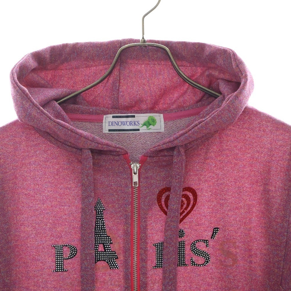 DINOWORKS(ディノワークス) PORIS SHINE HOODIE ジップアップフーディー パーカー ラメ加工 ピンク