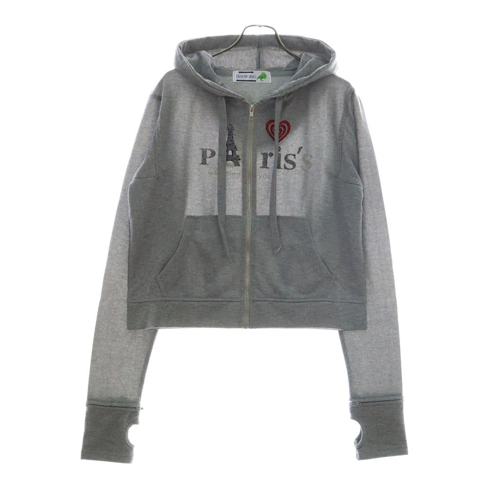 DINOWORKS(ディノワークス) PORIS SHINE HOODIE ジップアップフーディー パーカー ラメ加工 グレー レディース
