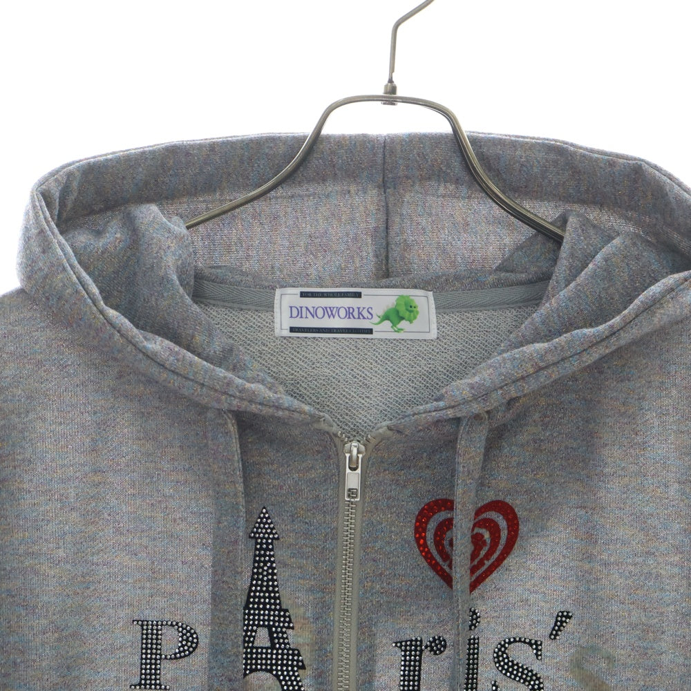 DINOWORKS(ディノワークス) PORIS SHINE HOODIE ジップアップフーディー パーカー ラメ加工 グレー レディース