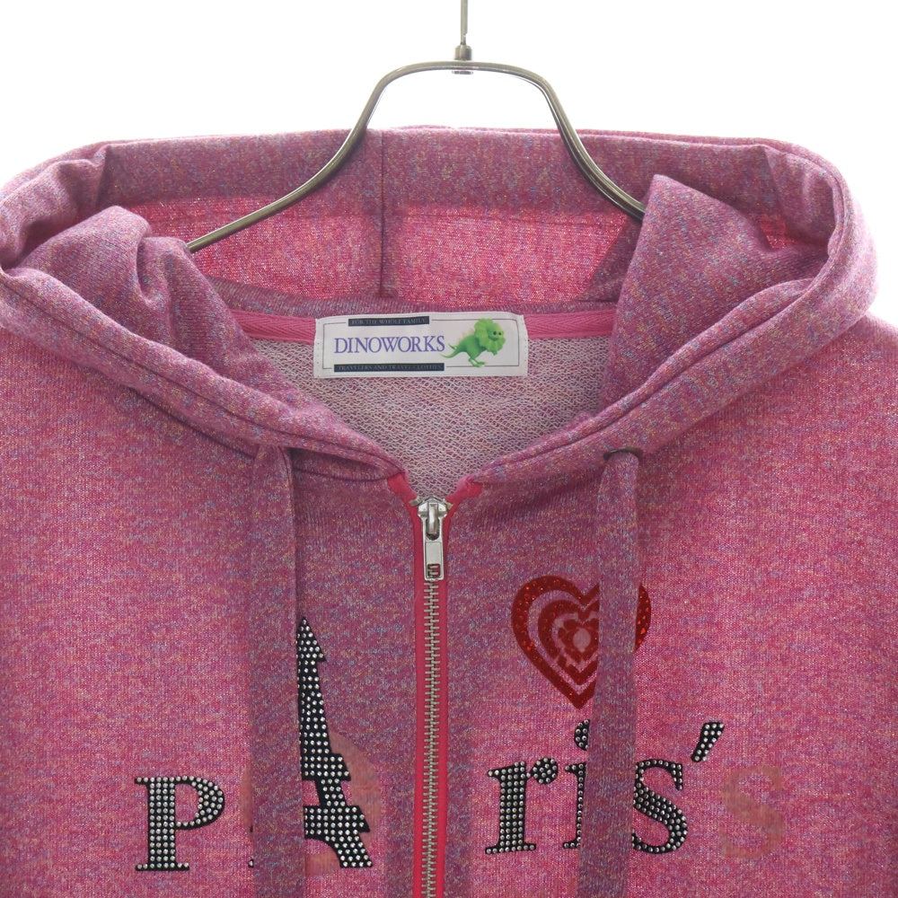 DINOWORKS(ディノワークス) PORIS SHINE HOODIE ジップアップフーディー パーカー ラメ加工 ピンク レディース